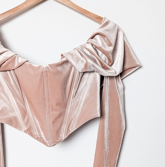 HOUSE OF CB Holly Top Blush Pink Velvet Long Sleeve Corset S Small - Picture 9 of 11